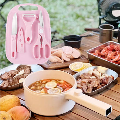 Mini Travel Cutting Board Set 4 Pcs Portable Mini Camping Plastic Cutting Board  Knife Fruits  Vegetable Peeler Scissors Kitchen Knives Set For Travel Picnic Camping Outdoor Park (4 Pc Set)