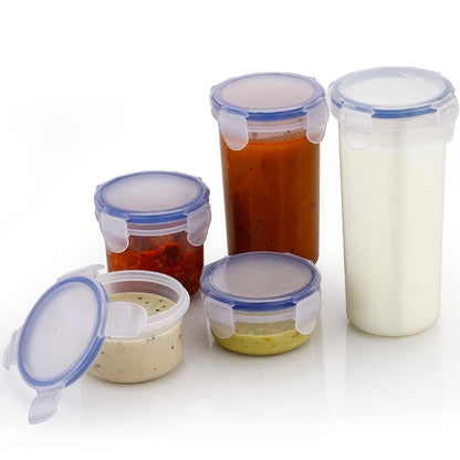 Plastic Liquid Round Airtight Food Storage Container With Leak Proof Locking Lid Bpa Free Container For Kitchen 5 Pcs Set (Transparent  ( Approx Capacity 110 Ml160 Ml210 Ml400 Ml500 Ml)