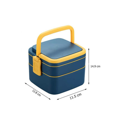 Blue Double-layer Portable Lunch Box Stackable With Carrying Handle And Spoon Lunch Box