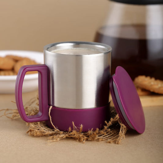 Stainless Steel Coffeetea Cup Stainless Steel Lid Cover Hot Coffeetea Mug Hot Insulated Double Wall Stainless Steel Coffee And Milk Cup With Lid  Handle Easy To Carry - Coffee Cup (1 Pc)