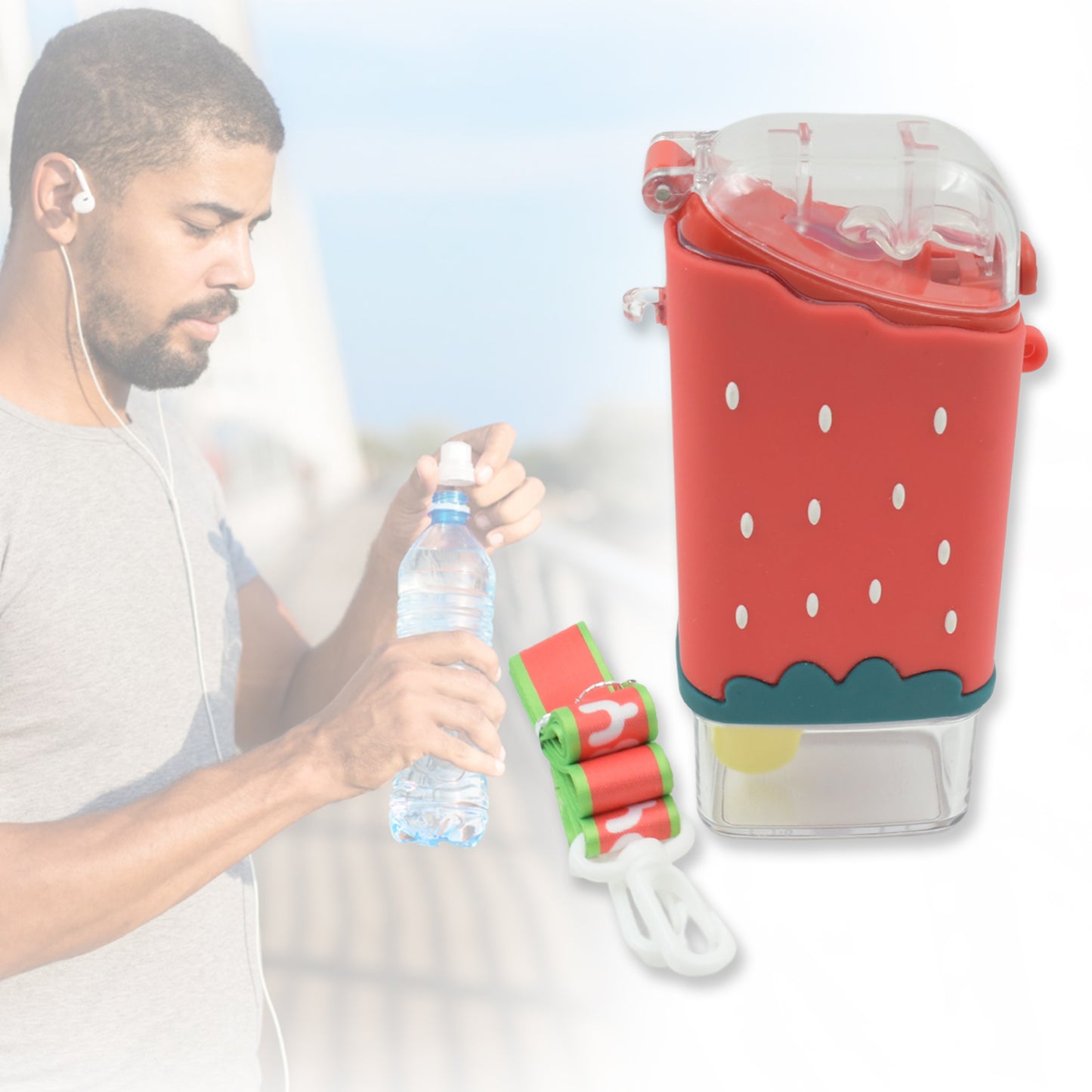 Portable Cute Water Bottle For Kids Unique Ice Cream Shape Water Cup Popsicle Shaped Plastic Kettle With Straw Adjustable Shoulder Strap Bpa Free Leakproof (300 Ml)