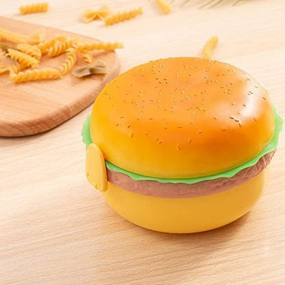 Burger Shape Lunch Box Plastic Lunch Box Food Container Sets Double Layer Lunchbox 1000ml With 2 Spoon Applicable To Kids And Elementary School Students