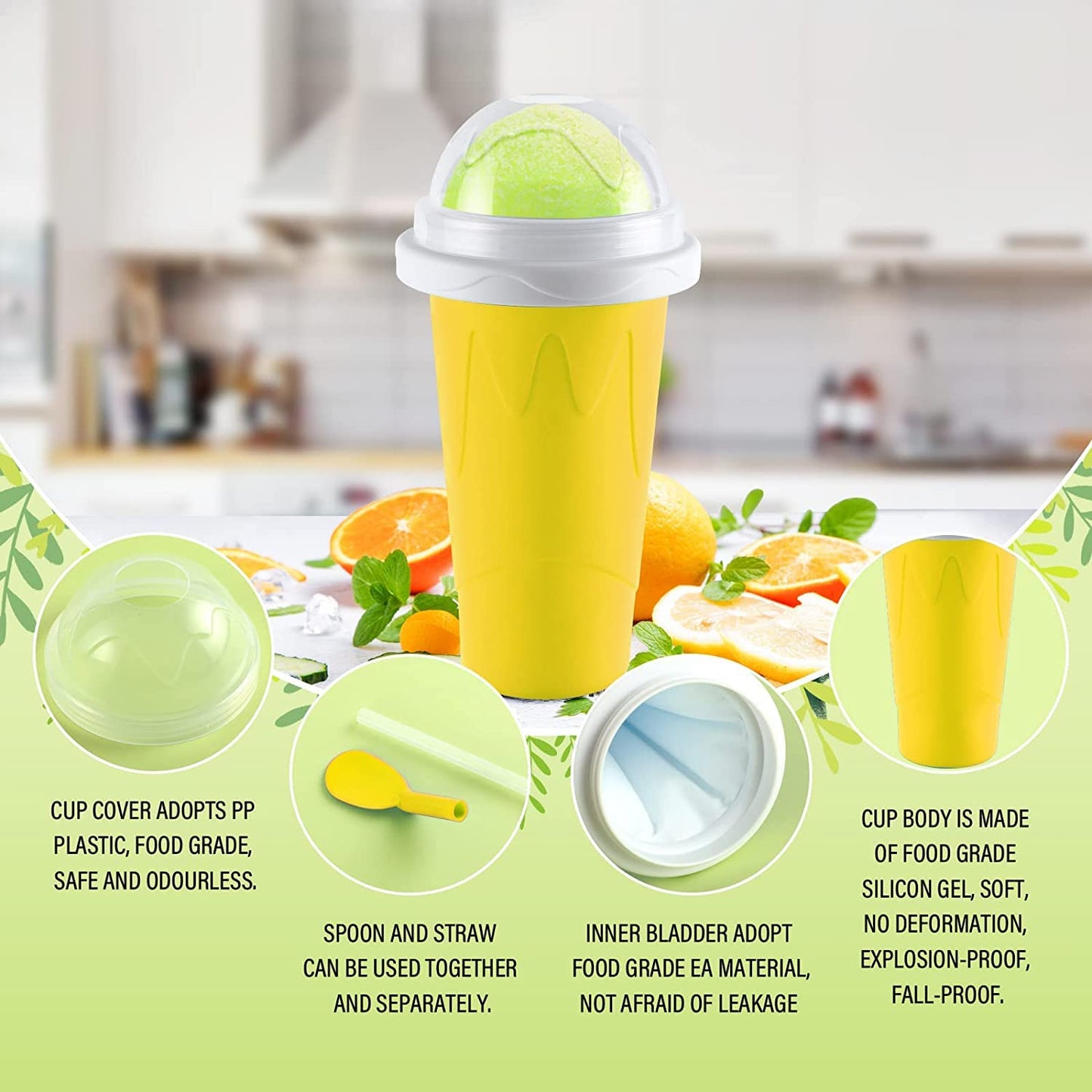 Smoothies Maker Cup Magic Quick Frozen Smoothies Cup Cooling Cup Double Layer Squeeze Cup Slushy Maker (1 Pc)