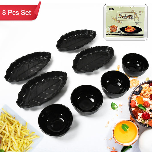 Invitation Round Ceramic Snacks Bowl With Plastic Leaf Shape Serving Platter Portable Lightweight Breakfast Serving Bowl  Ideal For Rice Pasta Desserts Home  Kitchen Serving Bowl  Platter (8 Pcs Set)