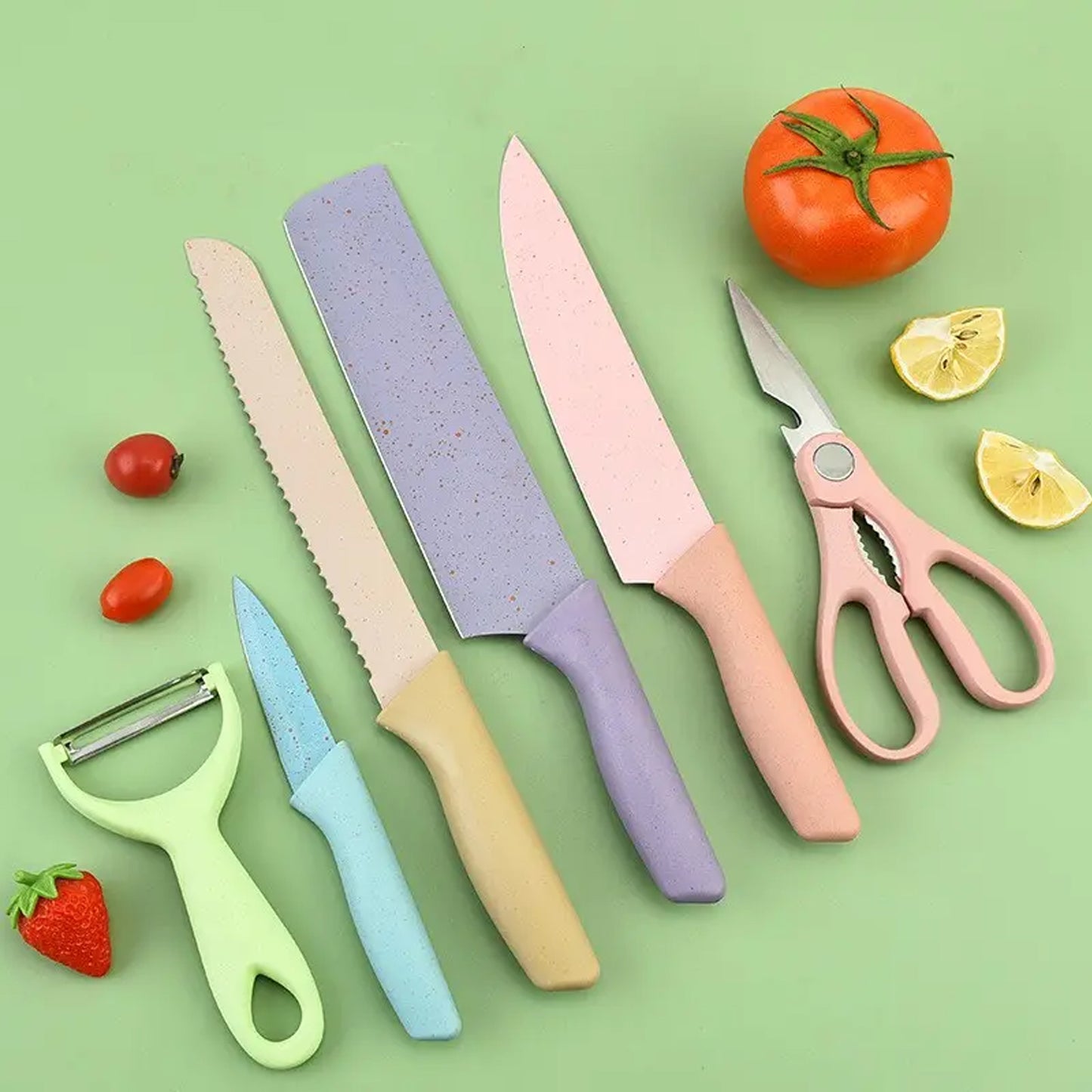 Professional Colorful Kitchen Knives Set Of 6 Pieces Non-stick Blades With High Carbon Stainless Steel Sharp Kitchen Cutting Knives Set For Slicing Paring And Cooking Chef Kitchen Knives Set