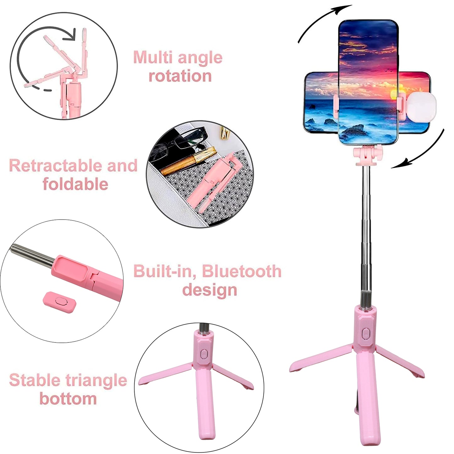 Portable Foldable Selfie Stick With Remote Control 3-axis Tripod Hand Stabilizer For Smartphones Tiktok Vlog Youtuber Video Recording (1 Pc)