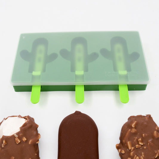 Ice Cream Mould Popsicle Mold Cactus Shape Ice Pop Molds Homemade Popsicle For Diy Ice Popsicle 3-cavity Summer Food Kitchen Tools (1 Pc)