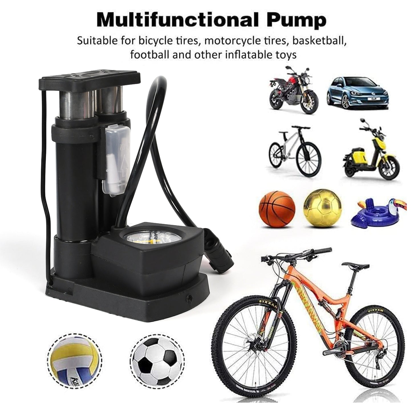 Portable Mini Bike Pumpcycle Pump Foot Activated With Gauge Floor Bicycle Pump  Cycle Pump