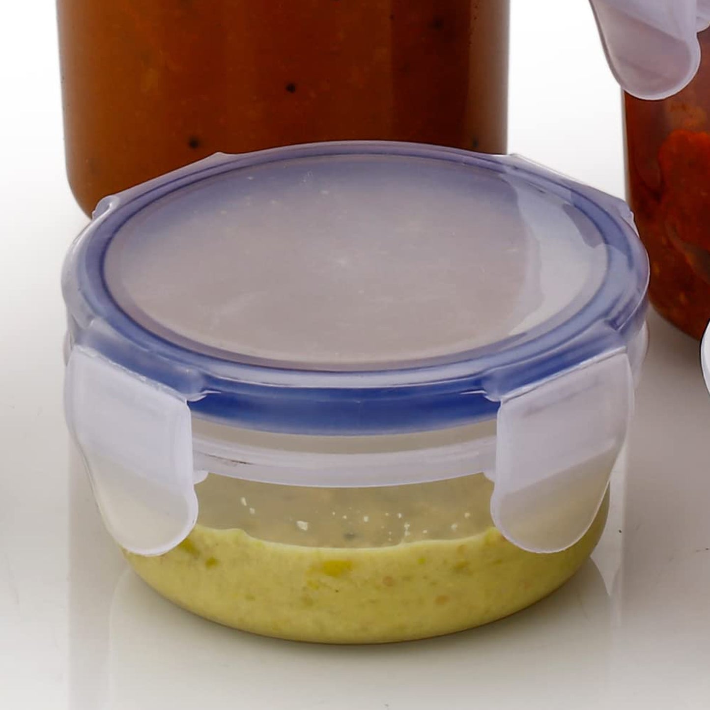 Plastic Liquid Round Airtight Food Storage Container With Leak Proof Locking Lid Bpa Free Container For Kitchen 5 Pcs Set (Transparent  ( Approx Capacity 110 Ml160 Ml210 Ml400 Ml500 Ml)