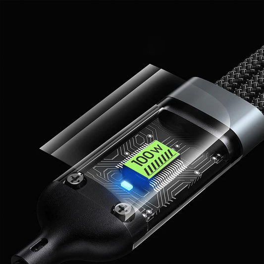 3-in-1 Super Fast Charging Cable 100w Multifunctional Convenient Super Fast Charging Cable Nylon Braided Cord 3-in-1 Silicone Zinc Alloy 3 Head Charging Cable