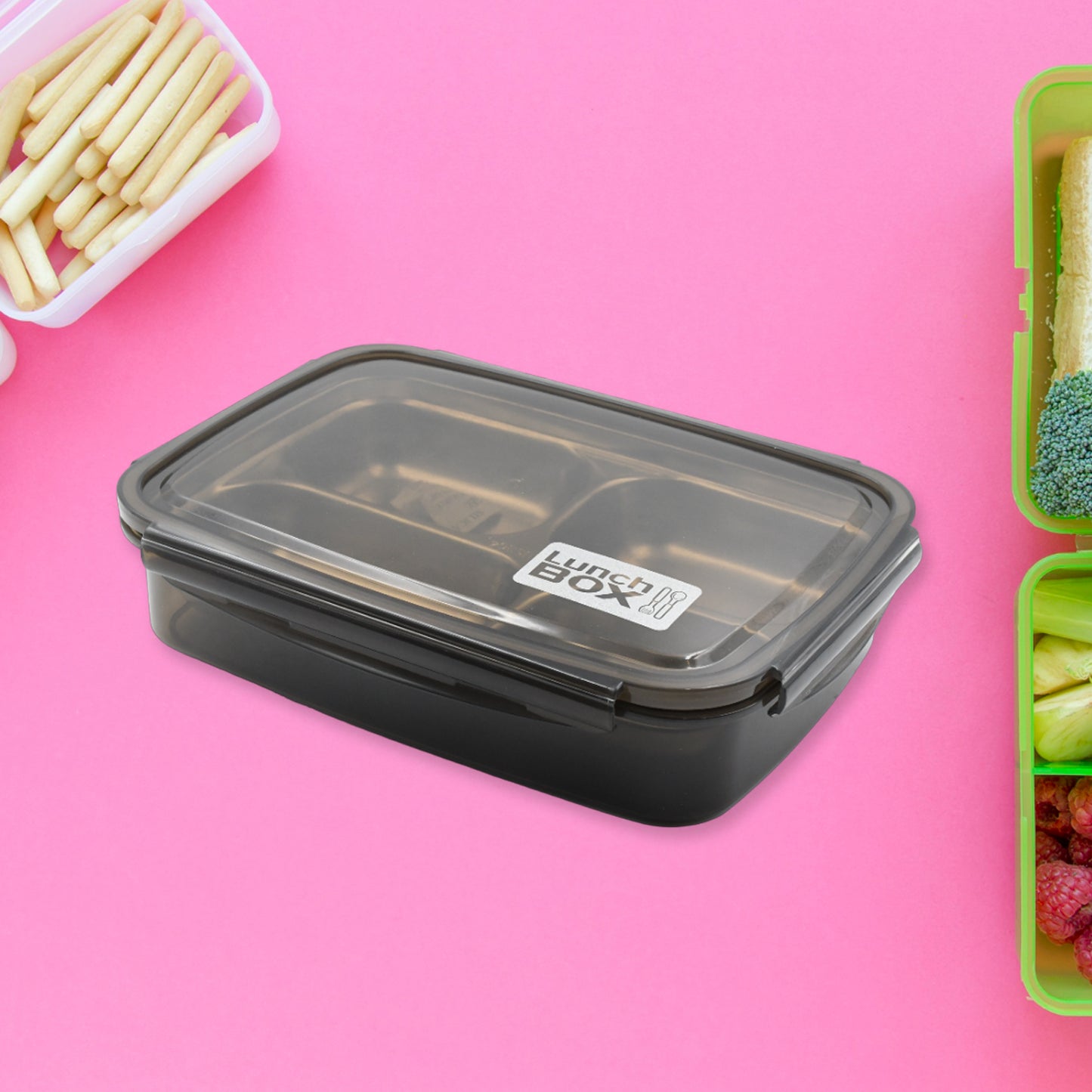 Black Transparent 4 Compartment Lunch Box For Kids And Adults Stainless Steel Lunch Box With 4 Compartments For Office Travel School Home