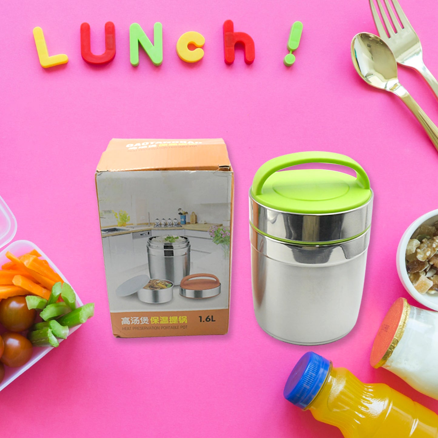 Leak-proof Thermos Flask For Hot Food Warm Soup Cup Vacuum Insulated Lunch Box Food Box For Thermal Container For Food Stainless Steel (1.6 L)