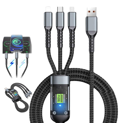 3-in-1 Super Fast Charging Cable 100w Multifunctional Convenient Super Fast Charging Cable Nylon Braided Cord 3-in-1 Silicone Zinc Alloy 3 Head Charging Cable