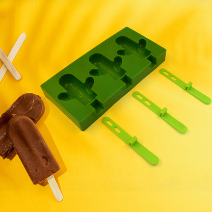 Ice Cream Mould Popsicle Mold Cactus Shape Ice Pop Molds Homemade Popsicle For Diy Ice Popsicle 3-cavity Summer Food Kitchen Tools (1 Pc)