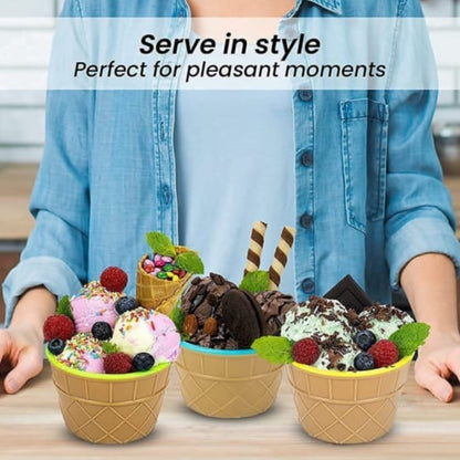 Ice-cream Waffle Spoon Bowel Cup Set  Premium Ice Cream Set  Ice-cream Bowel With Spoon  6 Units Couple Bowl Set  Color Box