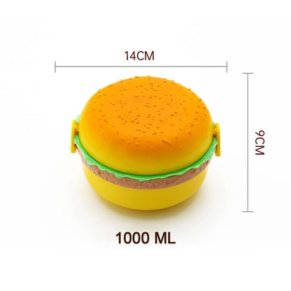 Burger Shape Lunch Box Plastic Lunch Box Food Container Sets Double Layer Lunchbox 1000ml With 2 Spoon Applicable To Kids And Elementary School Students