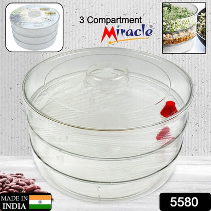 Miracle Plastic Healthy Hygienic Sprout Maker With 3 Compartments For Home Kitchen (1 Pc)