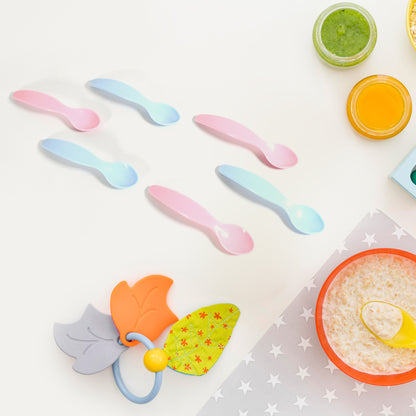 Kids Cute Food Grade Foods Feeding Training Silicone Baby Spoon (Set Of 6 Pcs)