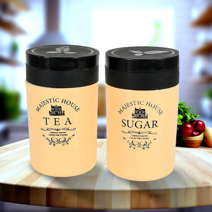 Accurate Seal Tea Sugar Coffee Container Plastic Damru Shaped Tea Coffee Sugar Canisters Jar New Airtight Food Seal Containers For Salt Dry Fruit Grocery 2 Section (800 Ml Approx)